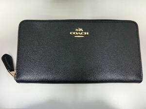 美品 中古品 保管品 COACH コーチ 長財布 ラウンドファスナー ネイビー/激安1円スタート