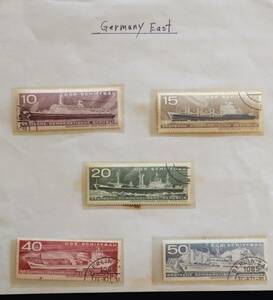 W121　東ドイツ　船舶　5種　単片切手5枚　消印有り