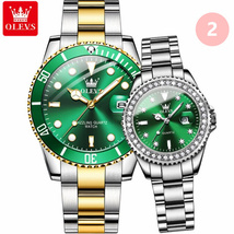 Olevs トップブランド 高級 クォーツ 時計 防水 腕時計 ファッション カジュアル ギフト用 グリーン カップル時計 ペアウォッチ_画像8