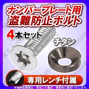 ナンバープレートボルト チタン 4本 盗難防止 ステンレス トルクスネジ アルミ ワッシャー カラー セキュリティボルト 車 バイク カスタム