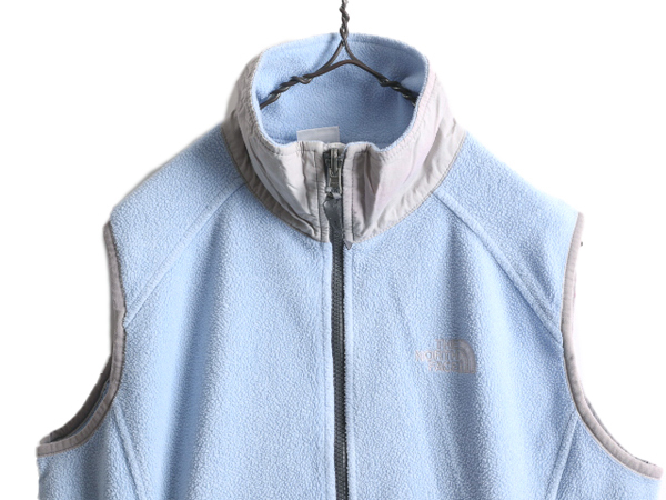 ノースフェイス フルジップ フリース ベスト レディース M / 古着 The North face アウトドア ハイネック 重ね着 前開き ワンポイント 薄青 ノースフェイス フルジップ フリース ベスト レディース M / 古着 The North face アウトドア ハイネック 重ね着 前開き ワンポイント 薄青