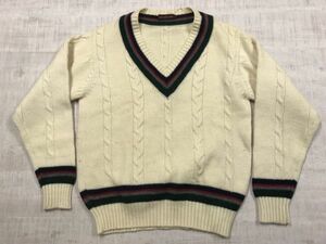 チャップス ラルフローレン CHAPS Ralph Lauren トラッド ケーブル編み チルデン ニット セーター メンズ Vネック ウール100% L 生成り