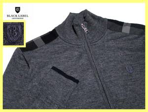 極美品 ブラックレーベルクレストブリッジ ショルダークレストブリッジチェック柄 羊毛混紡 ジップアップ ニットジャケット サイズ M