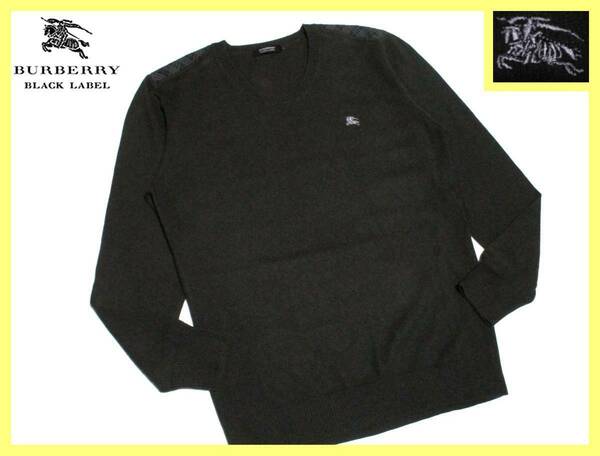 大人気サイズ M～L(3) 美品 バーバリーブラックレーベル シルバーホース刺繍 ショルダーノバチェック柄 カシミヤ混紡 ニットセーター