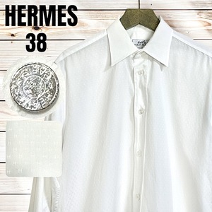 ☆超人気デザイン☆HERMES エルメス 刺繍 総柄 ドレスシャツ セリエボタン メタルボタン ホワイト 白 正規店タグ カッターシャツ Yシャツ