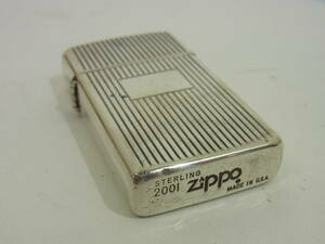 (XX90) 希少 Zippo STERLING Silver スリム エンジンターン スターリング 2001 ストライプ オイルライター コレクション ジッポ