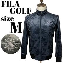 【GOLFウェア】FILA GOLF フィラゴルフ 裏起毛 ジップジャケット 千鳥柄 ロゴ 刺繍 スポーツ メンズ グレー ブラック Mサイズ_画像1