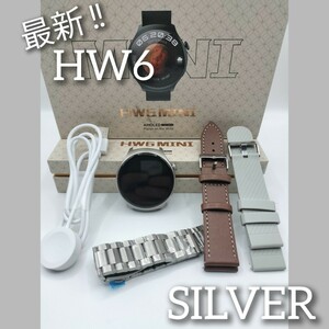 * новейший *[ круглый * поступление ] смарт-часы ( серебряный )HW6 японский язык соответствует беспроводной зарядка 