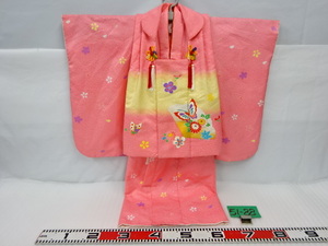 51-88再/キッズ子供 女の子用 着物 和服 絢爛豪華 七五三 年中行事 さくら桜 蝶々 菊花紋 花柄 長さ約90cm 貸衣装 記念撮影 振袖 祝着