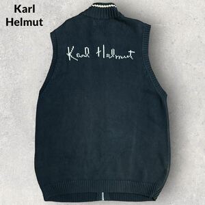 Karl Helmut Karl hell m90s 00s Logo embroidery Zip up knitted the best driver's knitted L size black oversize old clothes fading black 