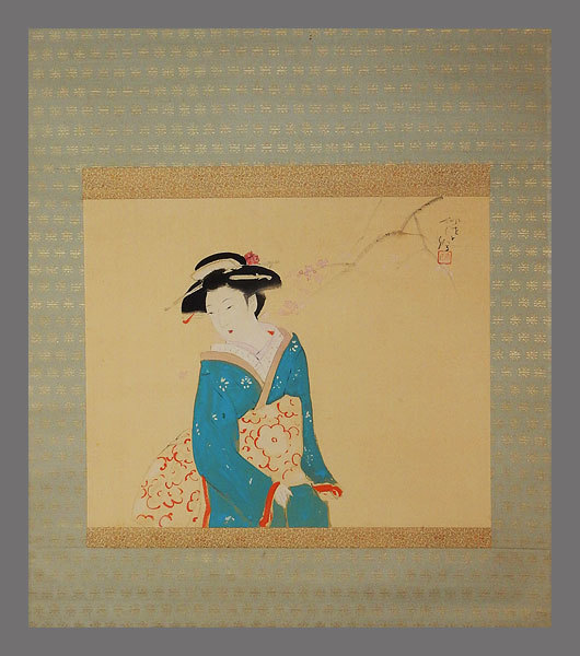 [Authentic] ■ Kajiwara Hisako ■ Around the time of flowering ■ Box included ■ Elegant portrait of a beautiful woman ■ Hand-painted ■ Hanging scroll ■ Hanging scroll ■ Japanese painting ■, Painting, Japanese painting, person, Bodhisattva