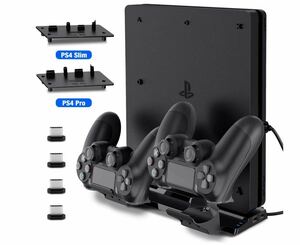 PS4 縦置き充電スタンド2台充電可能 USBハブ2ポート 充電指示ランプ付き