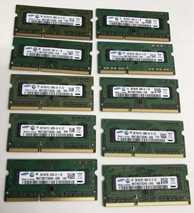 SAMSUNG PC3-10600S 2GB 10枚セット DDR3ノートPC用 メモリ DDR3-1333 2GB まとめて10枚セット 中古動作確認済み