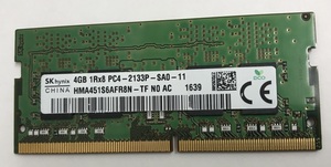 SK HYNIX PC4-2133P 4GB DDR4 ノートパソコン用メモリ PC4-17000 4GB DD4 LAPTOP RAM 260ピン 中古品動作品