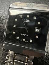 1円～ ラドー RADO ダイアスター 12Pダイヤ メンズ 腕時計 デイト 711.0067.3.N スクエア ブラック 文字盤 クォーツ 電池切れ_画像4