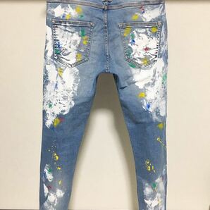 伸縮性強め 春夏 ペイント ZARA MAN ウルトラ ストレッチ スキニー 送料230円 38 30 ダメージ デニム パンツ メンズ ジーンズ ブルーの画像5