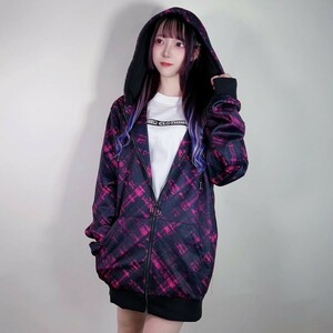 新品 未使用 NIER CLOTHING ニーア クロージング シャドーチェック ジップアップ パーカー アウター ユニセックス F サイズ 黒 トップス