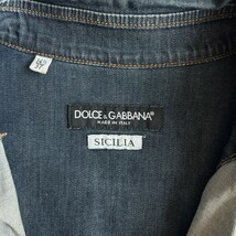 DOLCE&GABBANA ドルチェ＆ガッバーナ bee ビー 蜂 刺繍 ストレッチ デニム ウエスタン シャツ 長袖 メンズ 37 (XS) ブルー クラッシュ加工_画像8