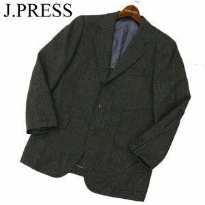 J.PRESS ジェイプレス 秋冬 背抜き ウール100 チェック ツイード テーラード ジャケット Sz.C-92 W-78 T-170　メンズ グレー　C3T10763_B#N