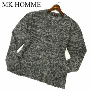 MK HOMME ミッシェルクラン オム 秋冬 メランジ★ Vネック ニット セーター Sz.48　メンズ グレー　C3T10759_B#K