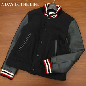 A DAY IN THE LIFE ユナイテッドアローズ 【牛革 リアル カウ レザー】 中綿 ウール スタジャン ジャケット Sz.M　メンズ 黒　C3T10852_B#N