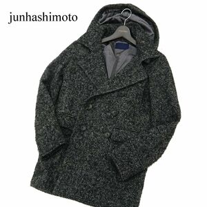 junhashimoto ジュンハシモト × ナノユニバース フード着脱可★ ヘリンボーン柄 ウール ツイード Pコート Sz.S　メンズ　C3T10847_B#N