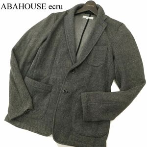 ABAHOUSE ecru アバハウス エクリュ ヘリンボーン柄 2B 裏起毛 ツイード ニット テーラード ジャケット Sz.3　メンズ グレー　C3T10873_B#N