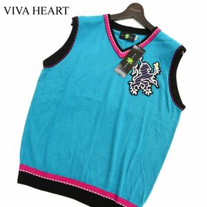 【新品 未使用】 VIVA HEART ビバハート 秋冬 Vネック ロゴワッペン★ ニット ベスト Sz.52　メンズ　C3T10900_B#K