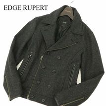 EDGE RUPERT ルパート 牛革 リアル カウ レザー使い★ メルトン ウール ライダース Pコート ジャケット Sz.M　メンズ グレー　C3T11154_C#N_画像1