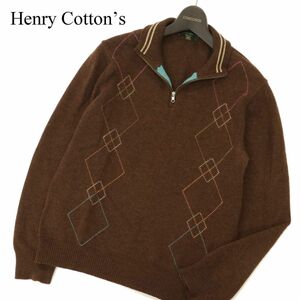 イタリア製★ Henry Cottons ヘンリーコットンズ アーガイル柄 ハーフジップ ウール100%★ ニット セーター Sz.M　メンズ　C3T11156_C#K