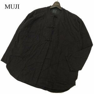 MUJI 無印良品 秋冬 長袖 カンフー チャイナ ネル★ シャツ Sz.S-M　メンズ 黒　C3T10885_B#B