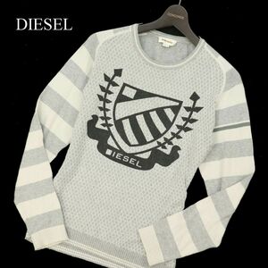 DIESEL ディーゼル 通年 ロゴプリント コットン★ ニット セーター Sz.S　メンズ グレー　C3T11273_C#L