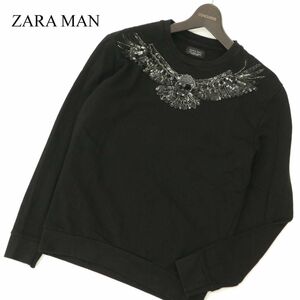 ZARA MAN ザラ マン 通年 鷲 デザイン★ スパンコール装飾 スウェット プルオーバー トレーナー Sz.S　メンズ 黒　C3T11110_C#I