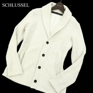 SCHLUSSEL シュリセル 秋冬 ショールカラー ウール混★ ニット カーディガン 羽織り Sz.2　メンズ 白　C3T11107_B#N