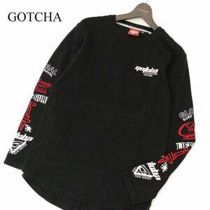 GOTCHA ガッチャ 秋冬 豪華!! ロゴ刺繍★ 裏起毛 長袖 カットソー ロンTシャツ Sz.M　メンズ 黒 サーフ　C3T11280_C#E