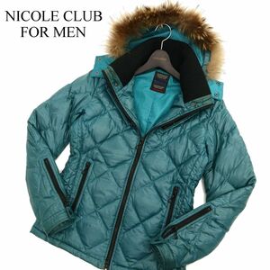 NICOLE CLUB FOR MEN ニコルクラブ フォーメン リアルファー★ フード着脱可 千鳥柄 ダウン ジャケット Sz.46　メンズ　C3T11311_C#N