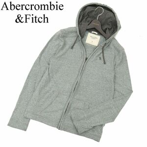 Abercrombie&Fitch アバクロンビー＆フィッチ 通年 胸刺繍★ フルジップ フーディー パーカー Sz.S　メンズ グレー　C3T11457_C#O