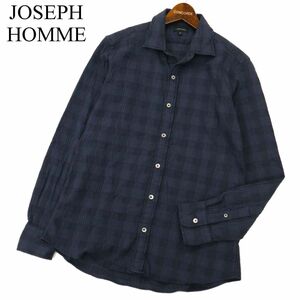 JOSEPH HOMME ジョセフ オム 通年 長袖 ストレッチ チェック★ シャツ Sz.48　メンズ ネイビー　C3T11448_C#C