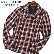 NICOLE CLUB FOR MEN ニコルクラブ フォーメン 通年 襟ワイヤー★ 長袖 スリム ウエスタン チェック シャツ Sz.48　メンズ　C3T11442_C#C_画像1