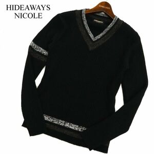 HIDEAWAYS NICOLE ハイダウェイ ニコル 秋冬 ウール混★ Vネック チルデン リブニット セーター Sz.46　メンズ 黒　C3T11386_C#K