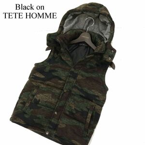 Black on TETE HOMME テットオム 秋冬 【カモフラ 迷彩】 フード着脱可★ 中綿 ベスト Sz.M　メンズ　C3T11394_C#N