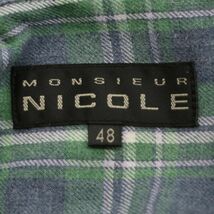 MONSIEUR NICOLE ムッシュ ニコル 秋冬 長袖 チェック★ ネル シャツ Sz.48　メンズ 緑 × ネイビー　C3T11560_C#B_画像5