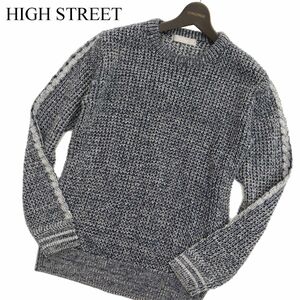 HIGH STREET ハイストリート 秋冬 ローゲージ クルーネック ウール混★ ケーブル ニット セーター Sz.L　メンズ ネイビー　C3T11556_C#K