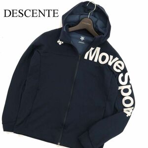 DESCENTE デサント Move Sport★ プリント ストレッチ クアトロセンサー フルジップ パーカー Sz.M　メンズ 紺 トレーニング　C3T11509_C#O