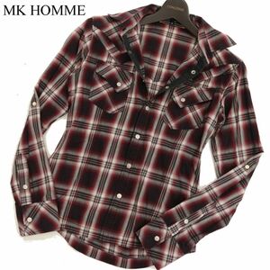 MK HOMME ミッシェルクラン オム 通年 スリム★ 長袖 ウエスタン チェック シャツ Sz.46　メンズ　C3T11502_C#C