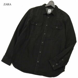 ZARA ザラ マン 通年 長袖 リラックスフィット ウエスタン デニム ビッグシルエット シャツ Sz.XL　メンズ 黒 大きいサイズ　C3T11685_C#C