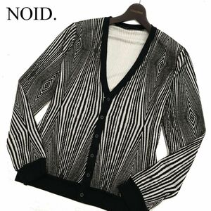 NOID. ノーアイディー 通年 Vネック ダイヤ ストライプ柄 総柄 ニット カーディガン 羽織り Sz.1　メンズ 黒　C3T11703_C#F