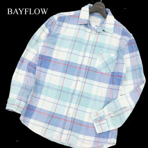 BAYFLOW ベイフロー 秋冬 長袖 チェック ネル★ シャツ Sz.3　メンズ 水色　C3T11681_C#B