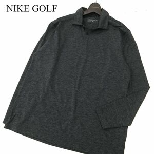 NIKE GOLF Nike Golf through year long sleeve stretch Logo embroidery * polo-shirt Sz.XL men's gray large size C3T11735_C#F