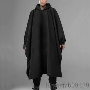 Va1534 : Incerun 男性 フード付き ケープコート 防風 ポンチョ 服 メンズ ジャケット 冬 大きい コート S-5XL マントコート 黒色 アウター